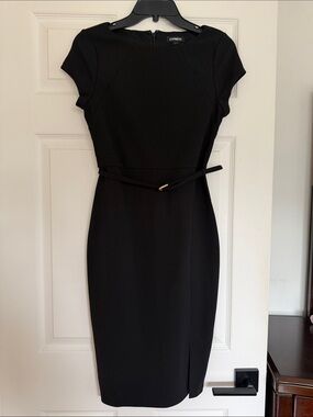 Express Black Cap Sleeve Sheath Dress with Slim Belt